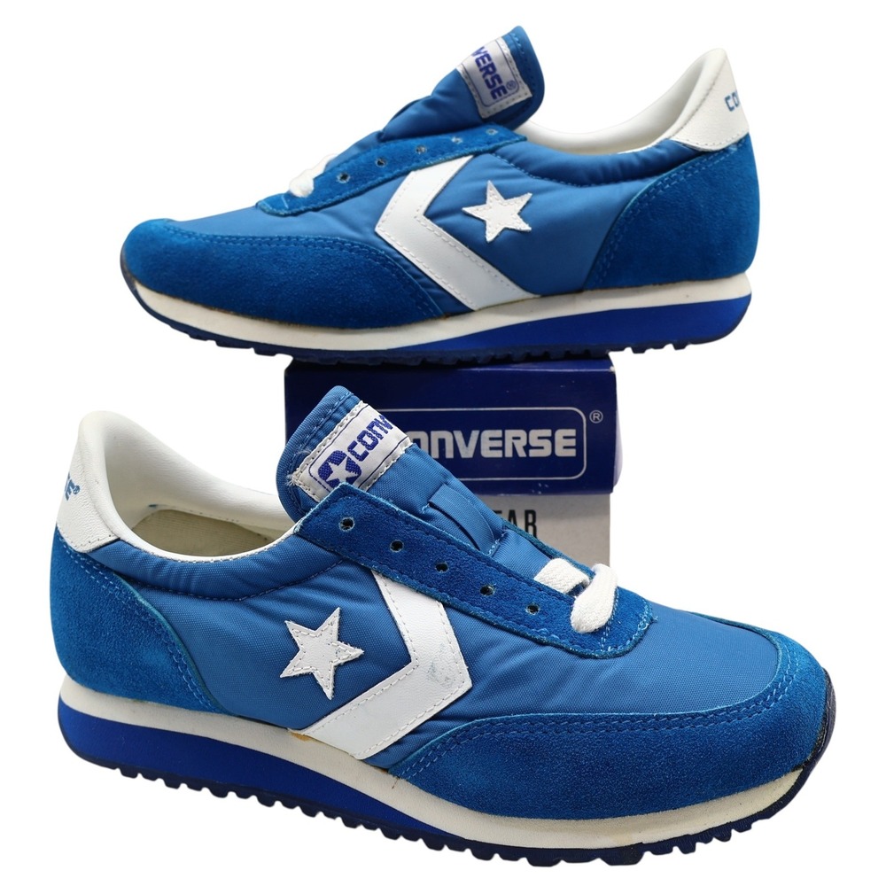 Converse Road Star Boy's Size 3 Vintage 80s Blue Nylon Suede Sneakers Deadstock